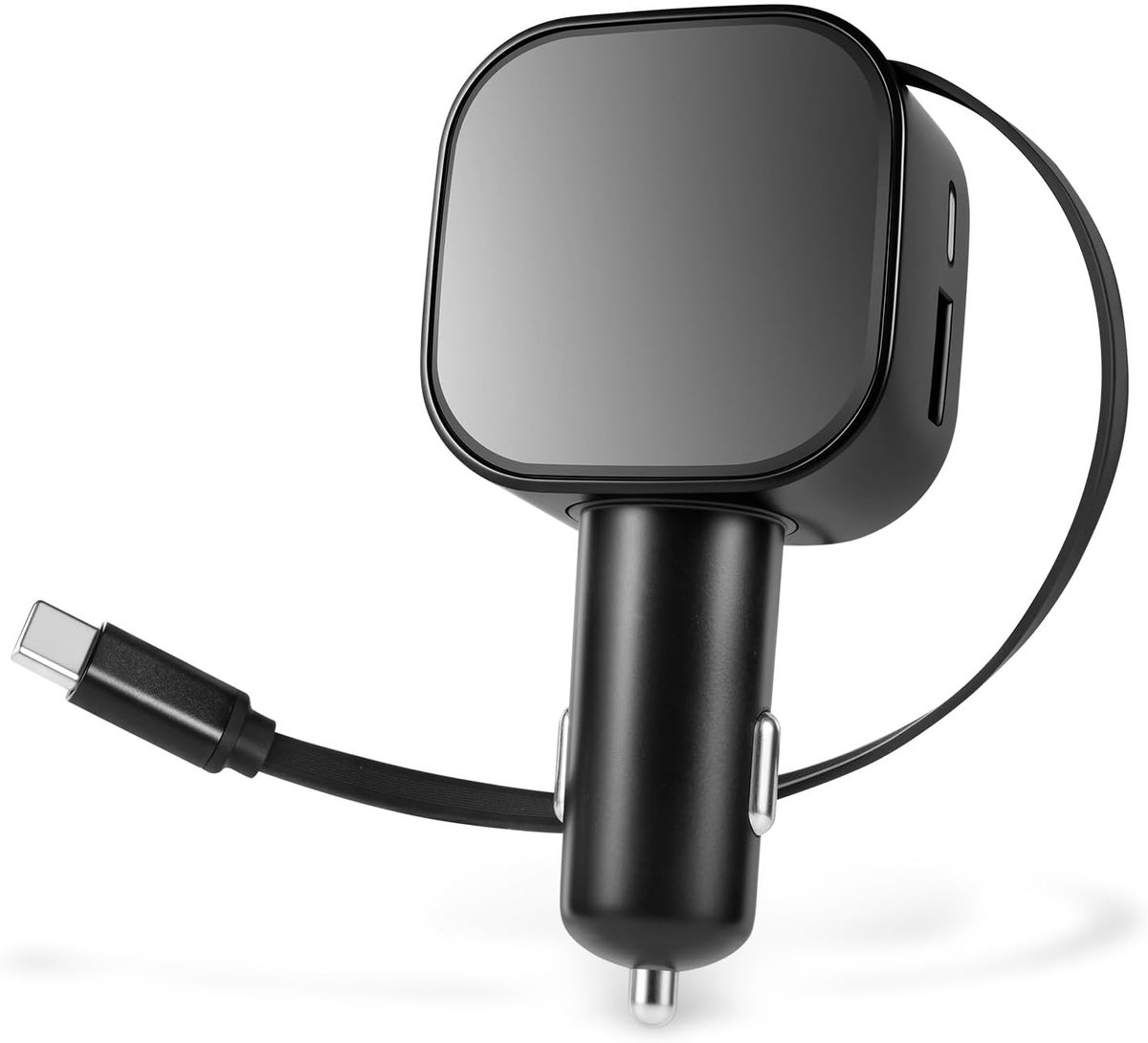105W 3-in-1 sigarettenaansteker USB-C uittrekbaar auto-oplader 65W ingebouwd USB-C-kabel auto-accessoire 12V auto KfZ-adapter voor iPhone 16/15, MacBook, Galaxy S25/24, GPS (PD65W/PD20W/QC20W)