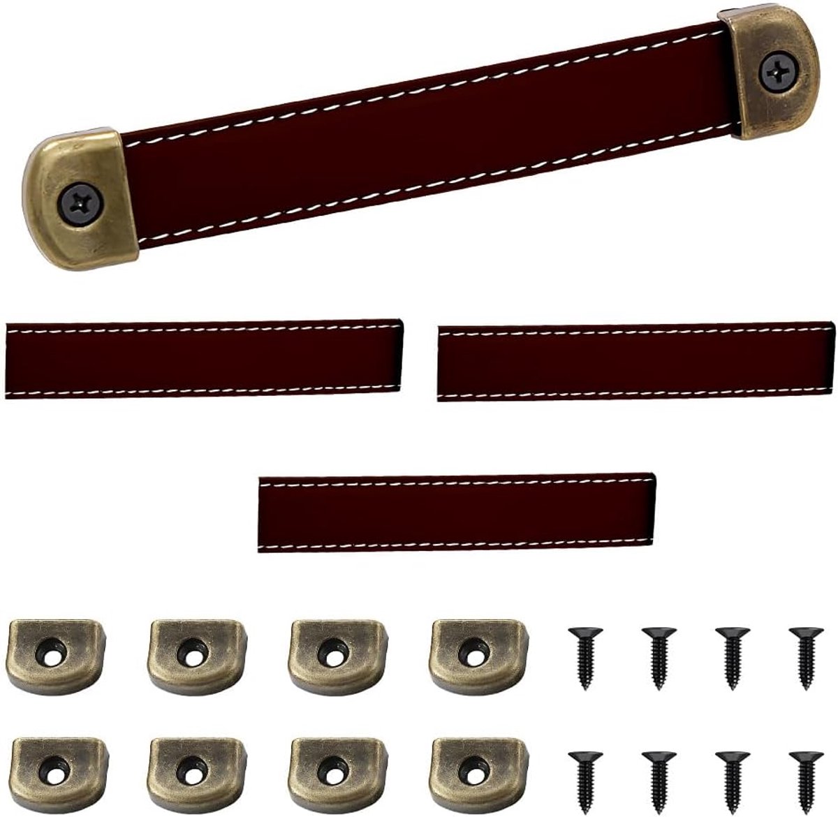 4 Set Lederen Meubelhandvat Set, Lederen Handgrepen, 17.8cm Deurgrepen, Kastgreep voor Lades, Keukenkastjes, Dressoirs, met Bevestigingsschroeven(Bruin, Kunstleer)