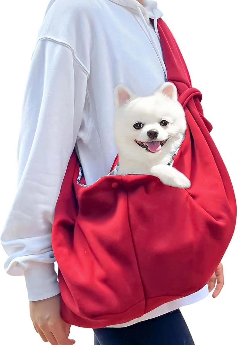 Hondenschoudertas voor honden tot 8 kg, zachte hondendraagtas voor wandelingen en uitstapjes, rode wijn Snuggle Sling dierendrager voor onderweg