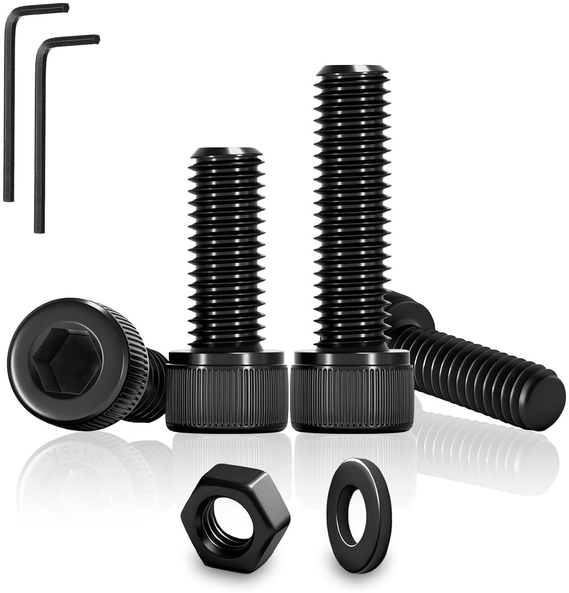80 stuks M3 x 10 mm cilinderbouten met binnenzeskant zwart M3 binnenzeskantschroeven en moeren en sluitringen kit van koolstofstaal voor machines, volledige schroefdraad