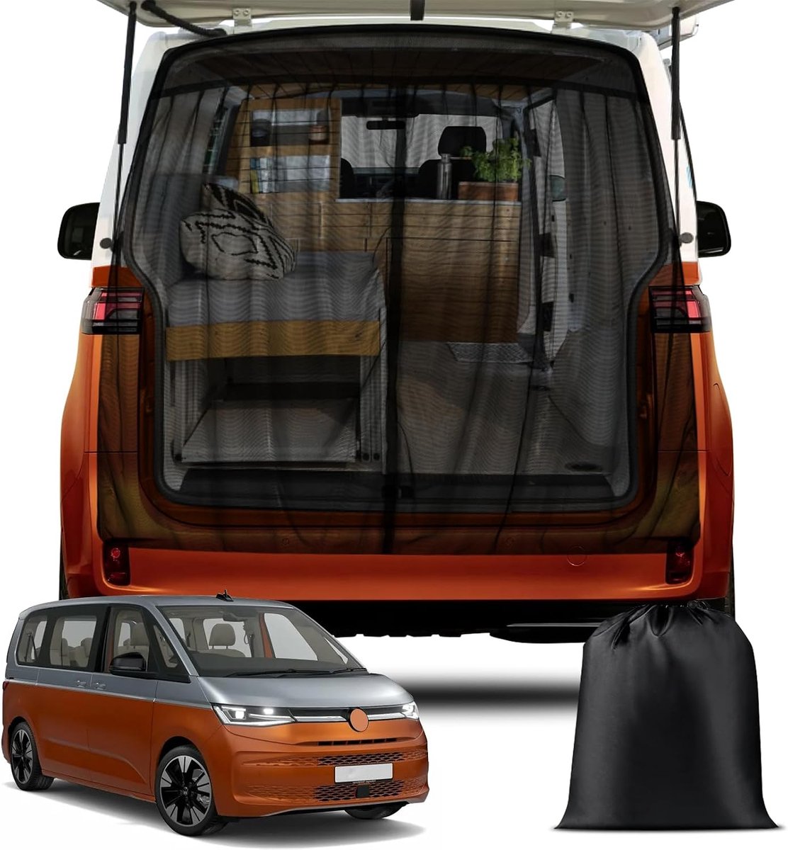 Magnetische insectenhor op maat gemaakt voor VW T7, auto-insectennet, muggennet voor achterklep, ritssluiting in het midden deur insectengaas