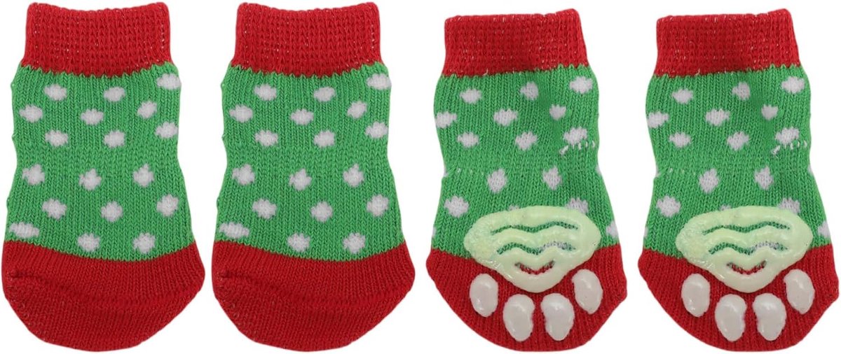 antislip sokken voor honden en katten, sokken voor binnen, pootbescherming en hechting dankzij siliconengel voor honden en katten, 1 set (4 stuks), rood, groen, medium
