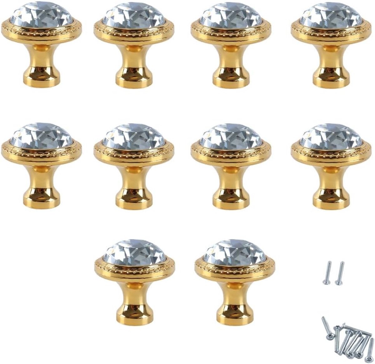 Pak van 10 ladeknoppen van kristalglas, gouden kastgrepen, decoratieve meubelgrepen voor dressoirs, kasten en kledingkasten met schroeven