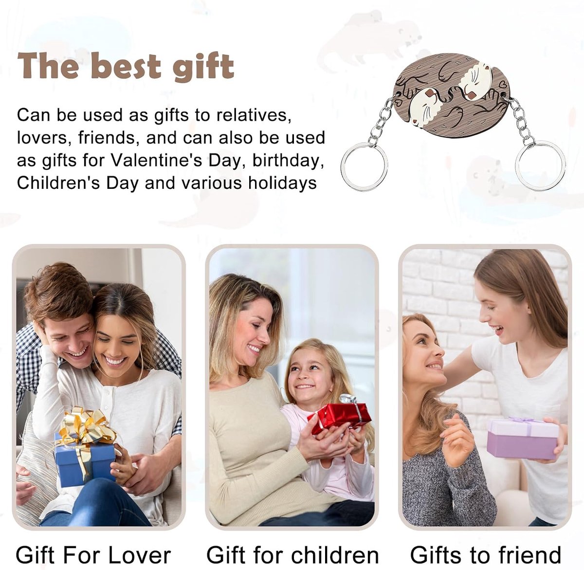 Otter paar sleutelhangers, sleutelhanger otter, cartoon dieren, puzzel sleutelhanger, voor vrouwen en mannen, accessoires vrienden