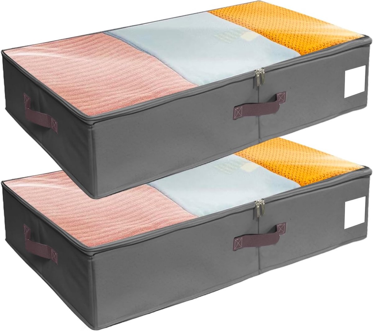 opbergbox onder bed, PP-platen aan de zijkanten, zonder bodem, 80x40x15cm | Grijs, doorzichtig venster, verstevigde handgrepen, Opvouwbare Kledingopbergzakken