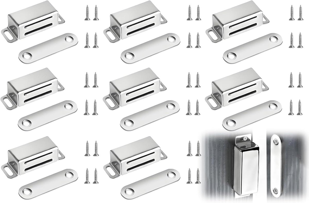 8 stuks magneetsnappers, deurmagneten, kastmagneten, magnetische kastdeur, magnetische kastdeur, magnetische kastmagneten, deurmagneet, magneetsnapper, balkondeur magneet met 32 schroeven