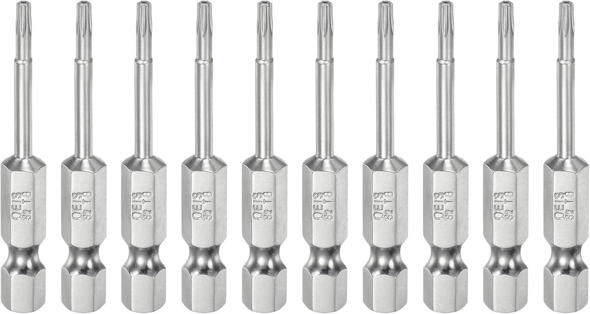 10 stuks T8 veiligheidsbits torx-bits, 1/4 inch, zeskantschacht, 2 inch lang, S2 staal, magnetische manipulatiebestendige sterbits, schroevendraaier, torx-kop met gat voor