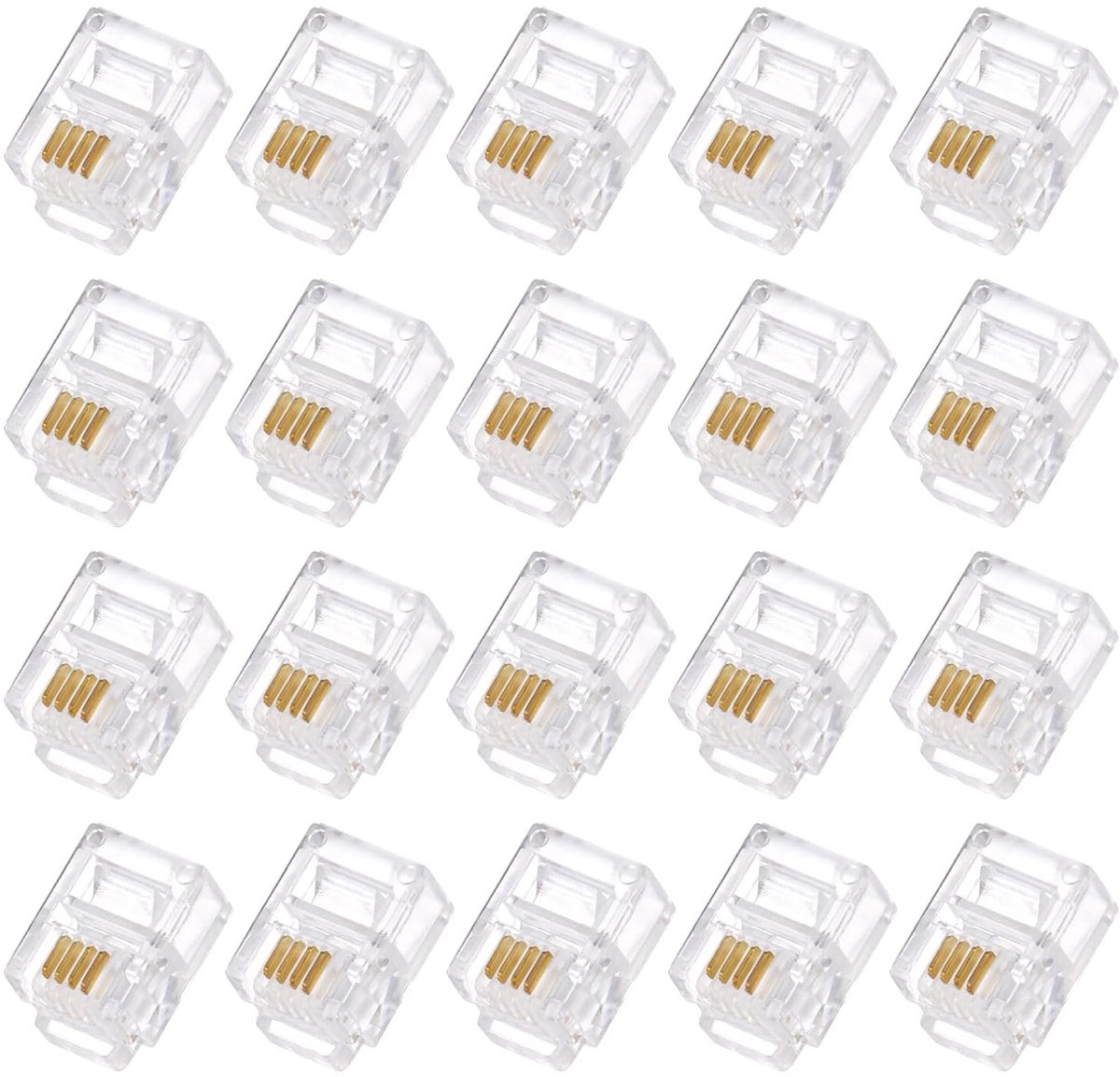 RJ11-stekker voor telefoonmodulestekker, koperen kern 6P4C, transparant, 20 stuks