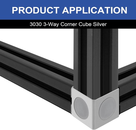 8 stuks 3030 3-weg hoekkubus 3030 extrusie hardware T-sleuf V-sleuf accessoires met schroeven en moeren voor 30x30 aluminium extrusie connector 3D-printer accessoires zilver — afbeelding 3