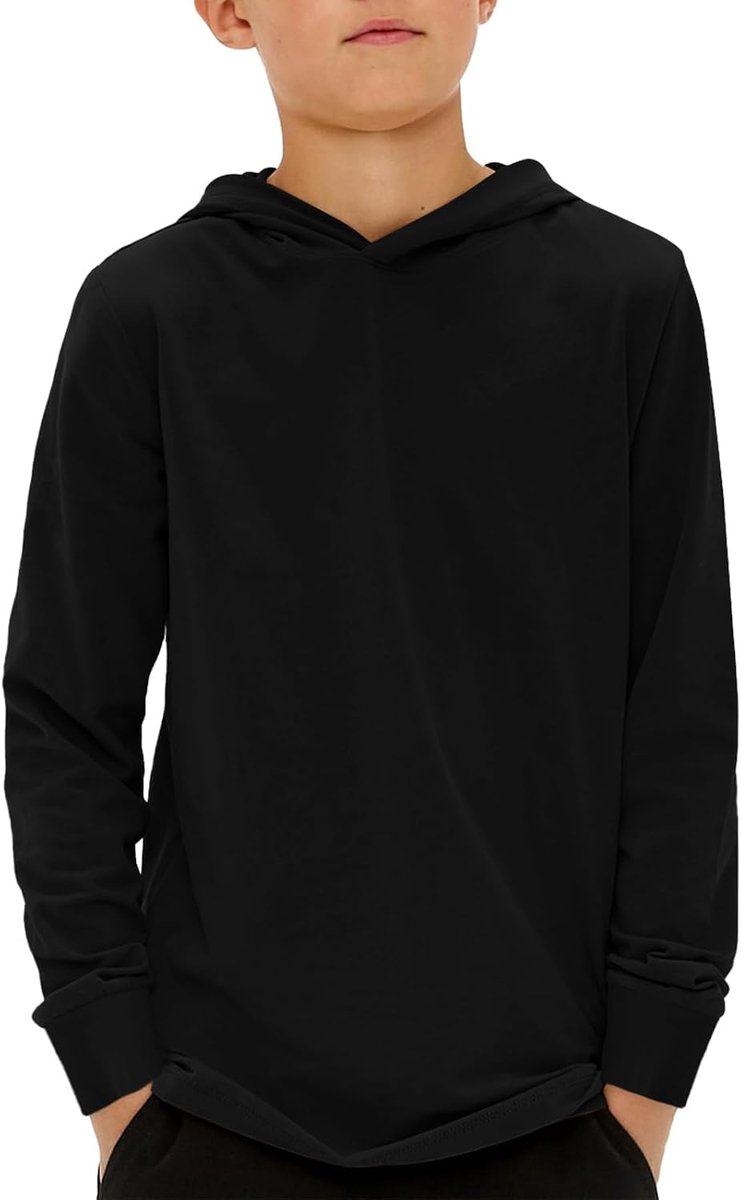 Jongens capuchontrui lange mouwen effen hoodie kinderen regular fit basic hooded sweatshirt 5-14 jaar