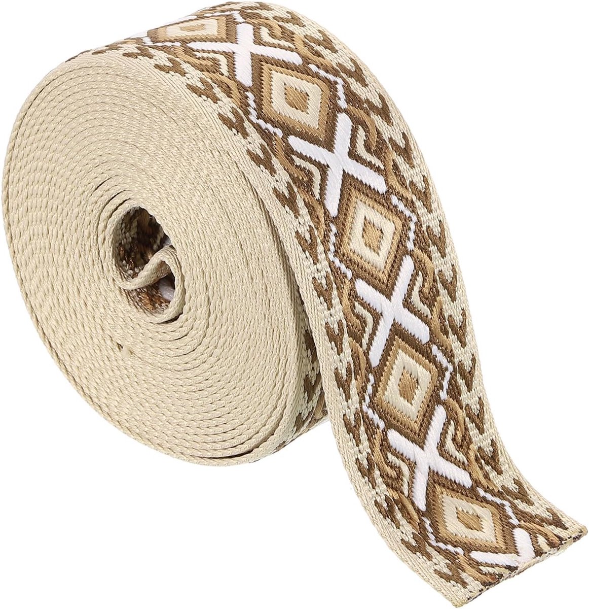 5 yards katoenen weefselriem, 50 mm jacquardband voor geweven riemen van polyester voor tassen riem voor tassen riem voor tassen riem voor tassen riem voor tassen handwerk kleding kaki-wit