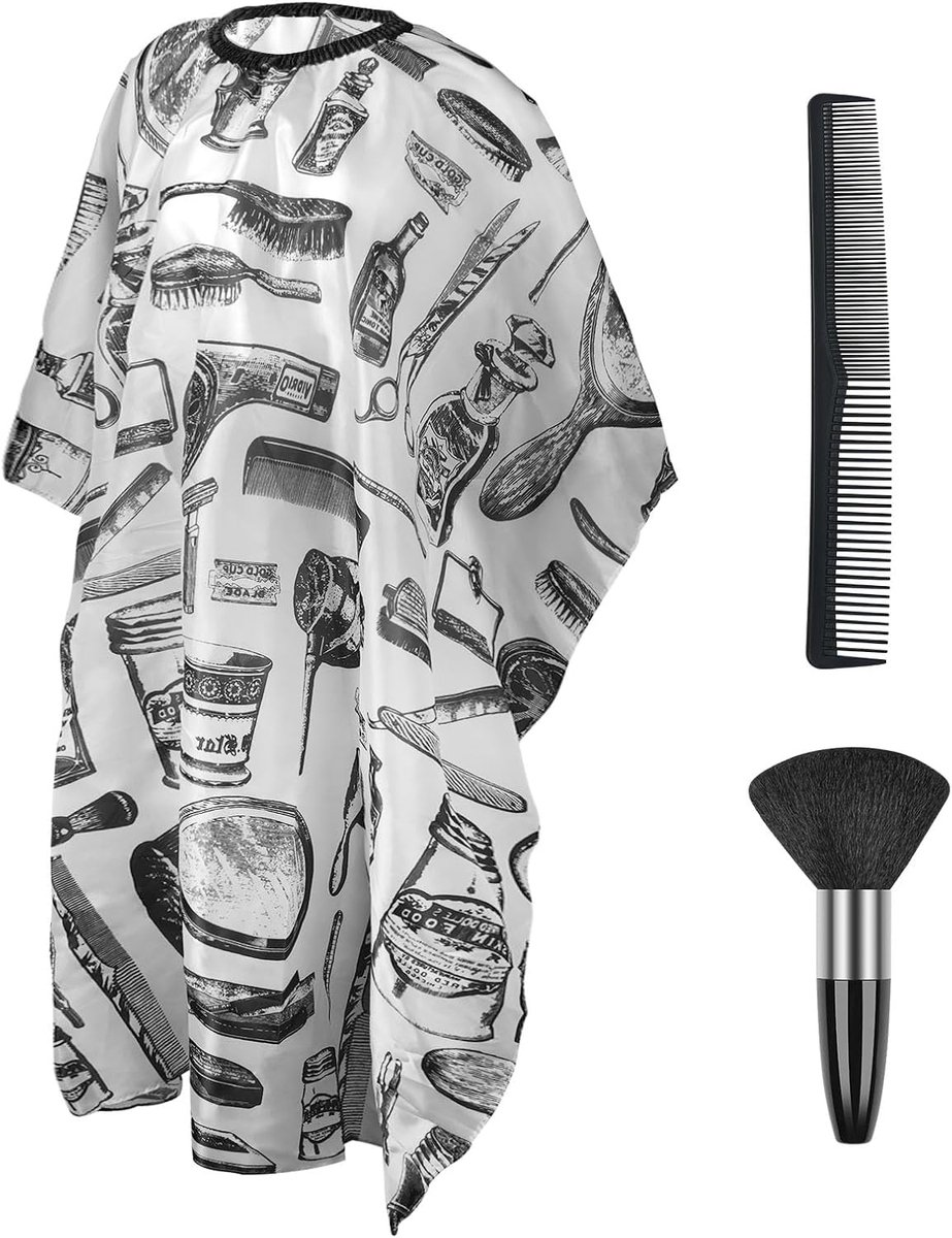 Kappersjurk, kappersmantel, kappersschort, kappersschort met nekstofborstel en kapperskam, waterdichte uniseks snijjassen voor haarstyling, snitten en kleuren, kappersaccessoires