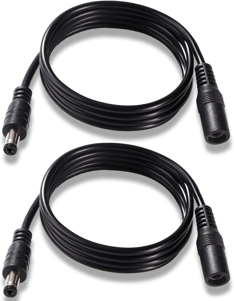 2 Stuks 1m 5.5x2.1 mm 24V 12V DC Power Extension Cable, Mannelijke Vrouwelijke Verlengkabel Voedingskabelconnector 22AWG, voor Beveiligingscamera's, Zwart