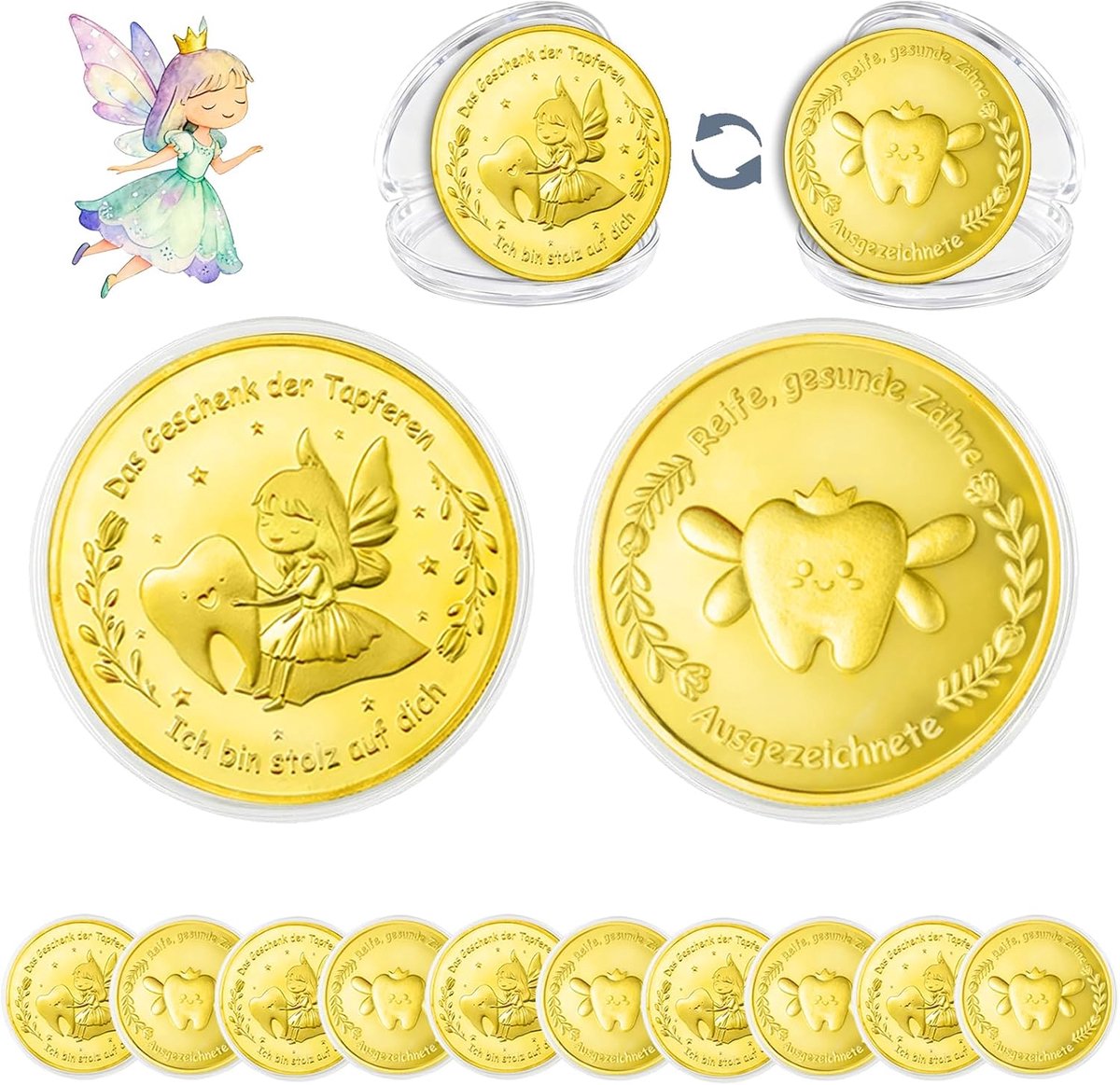 Geschenken, gelukssteen, tandenfee munt 10 stuks, tandenfee gouden munt, tandenfee munt gouden herinnering, verloren tand kindergeschenken souvenir, voor het verliezen van de eerste tand en