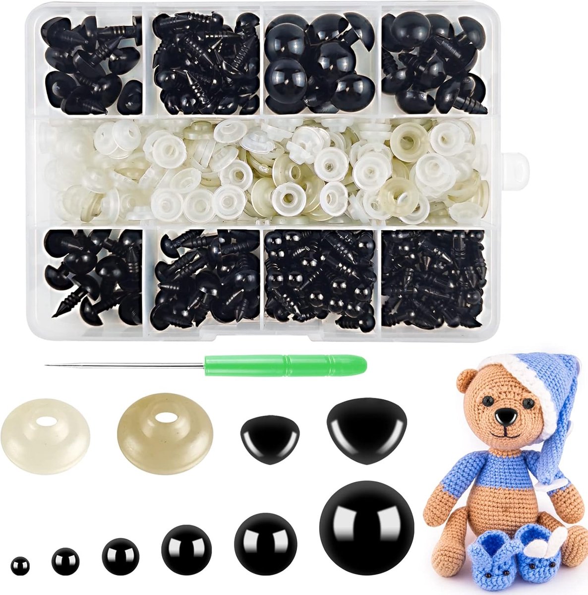 Ogen En Neus, Veiligheidsogen Met Sluitringen Voor Gehaakte Dieren Zwart, Amigurumi Ogen 5-14mm Voor Gehaakte Dieren Pop Marionet Pluche Speelgoed