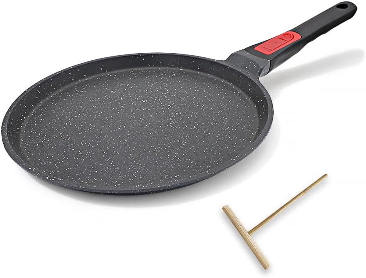 Stick Crêpe Pan met Afneembare Handvat, 20 cm Gegoten Aluminium Dosa Tawa Tortilla Pan, Pannenkoekenpan Inductie Compatibel - Zwart
