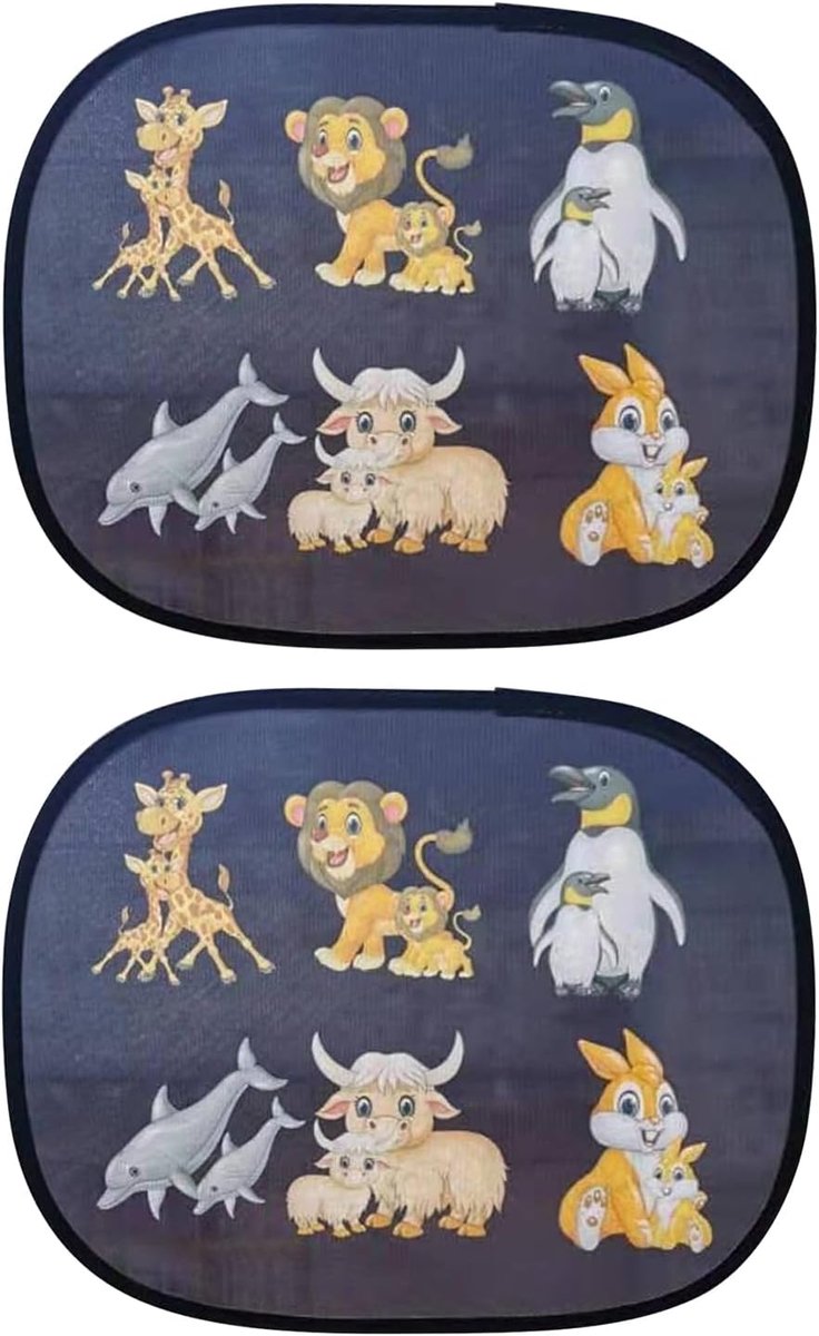 2 stuks autozonwering baby met UV-bescherming autoruitzonwering voor personenauto's 44x36cm autozonwering baby UPF 50+ voor kinderen met schattige dierenmotieven -1