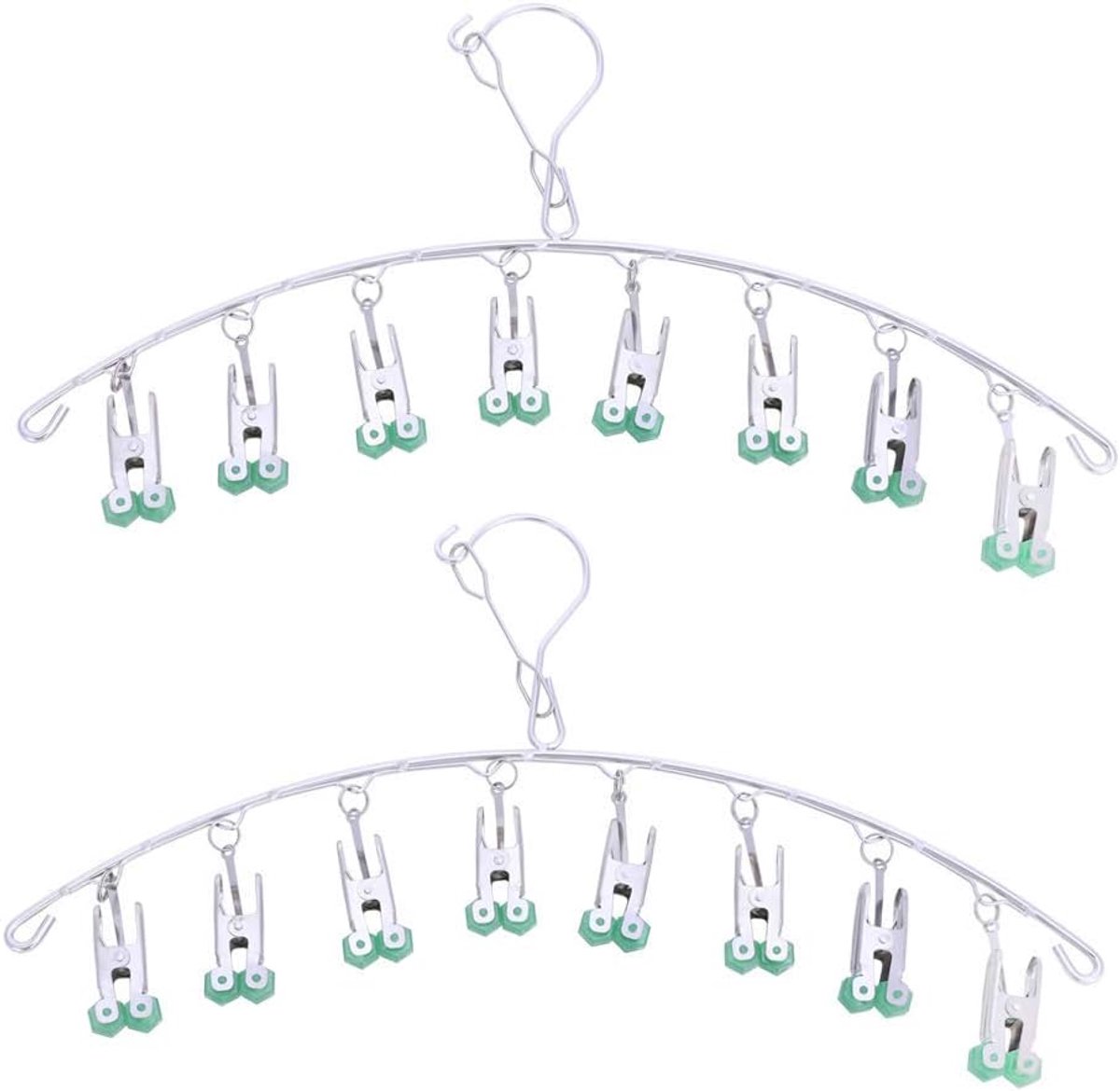 2 stuks Drogen Hanger,Roestvrij Staal Drogen Rack,Drip Hanger Met 8 Pegs voor Ondergoed Sokken BH Panty Handschoenen, Winddicht, Opvouwbaar Draagbaar, Snel Verwijder Kleding uit Hanger, Groen