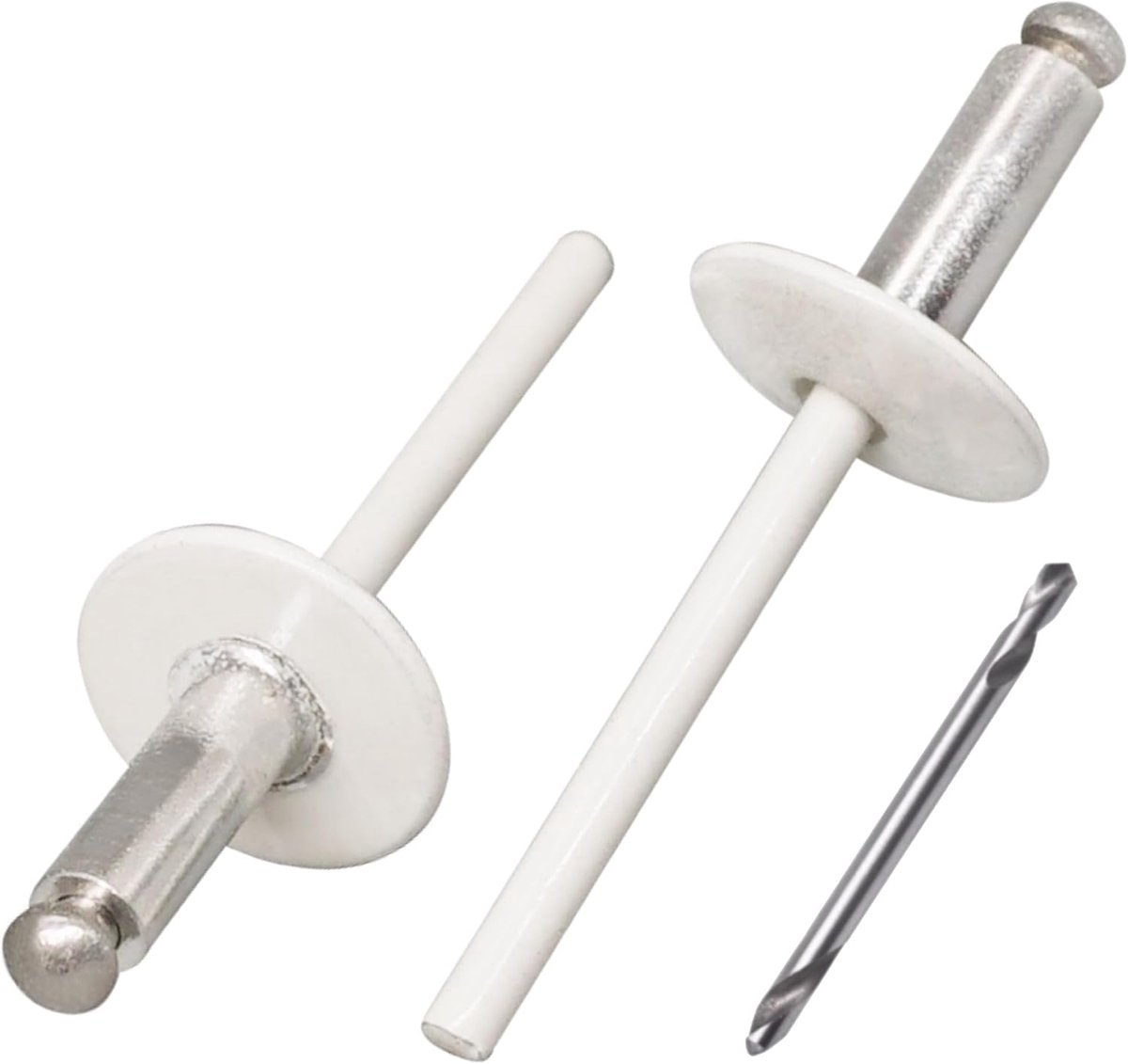 (100 stuks) grote flens aluminium blindklinknagels 4,8 x 14 mm, roestvrij stalen doorn, RAL 9010 puur wit (inclusief boor)