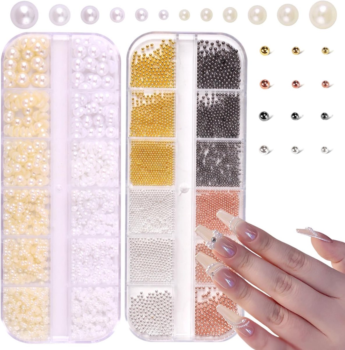 nail art, 1,0/1,2/1,5 mm, 3D, metallic bal, kaviaar, mix, wit, decoratie, nagels, parels, sieraden, nail art