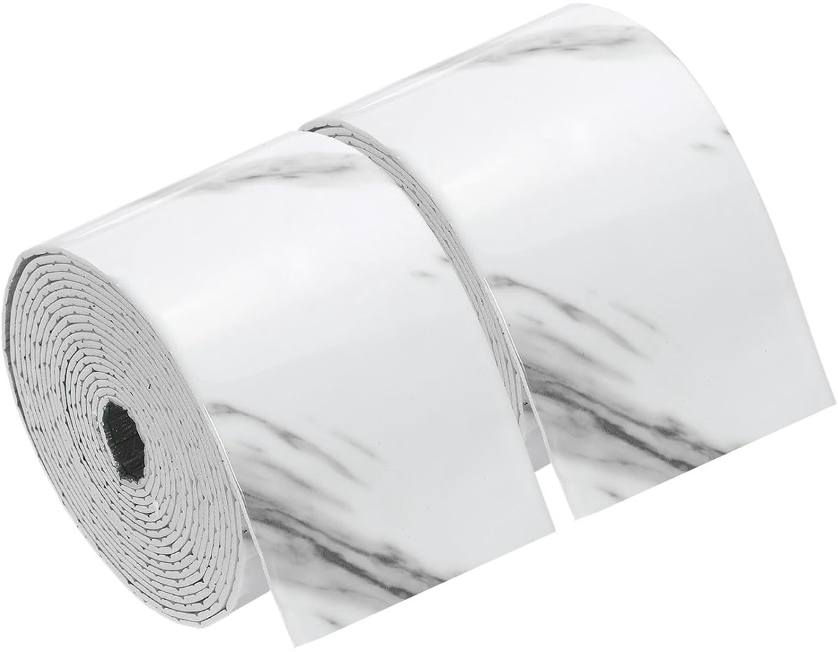 2 stuks Peel and Stick waterdichte wandgrens, 10 x 40 cm wit marmerlook, afneembare behangrand, sticker, trim wandrandlijnen voor muur, hoek, tafel, meubels, spiegelframe