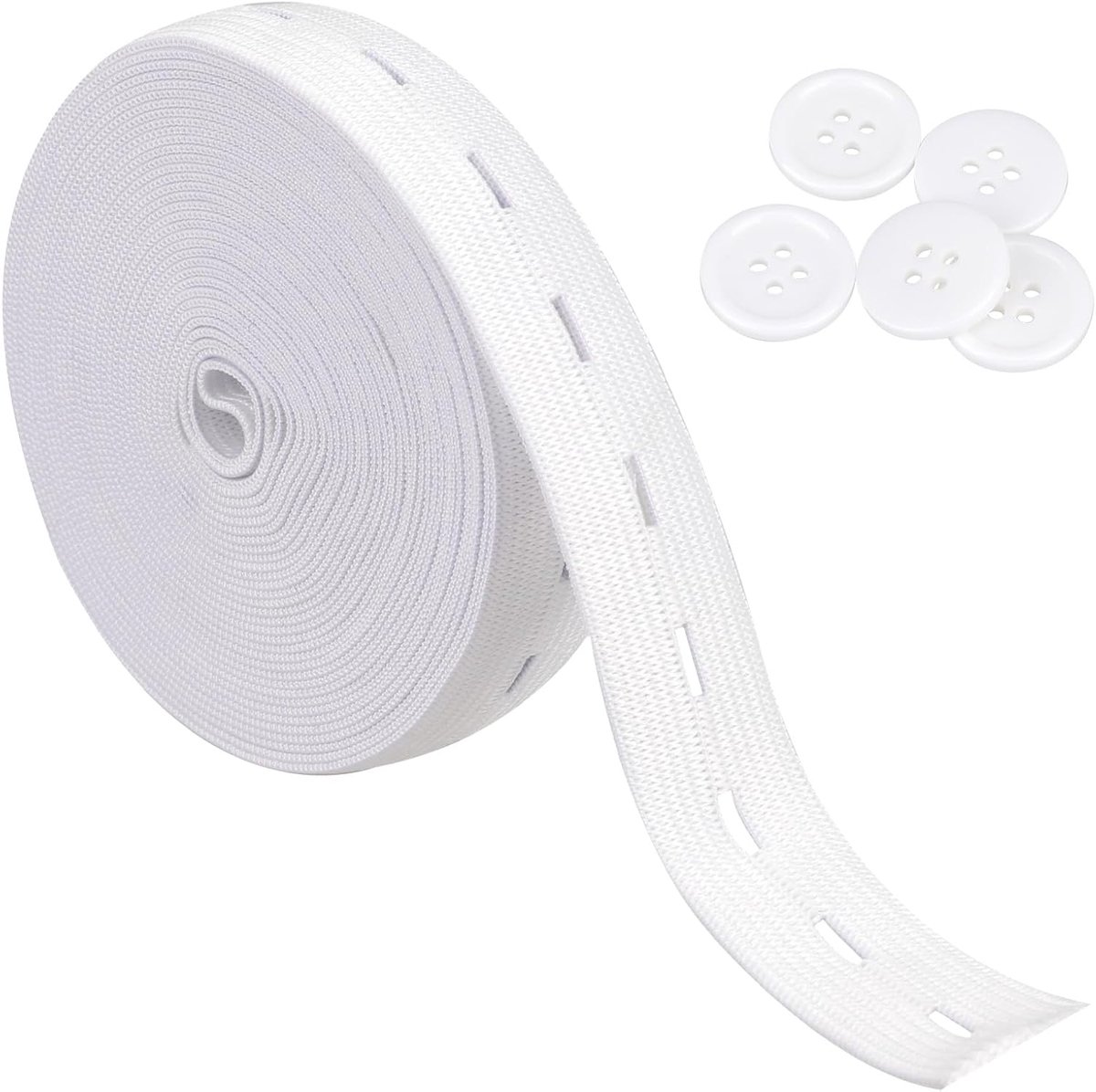 5 m elastiek om te naaien, wit, 20 mm breed, elastische band, dik broekelastiek, plat naaiband met 5 knopen taillespanner, elastiek voor doe-het-zelf handwerk, kleding