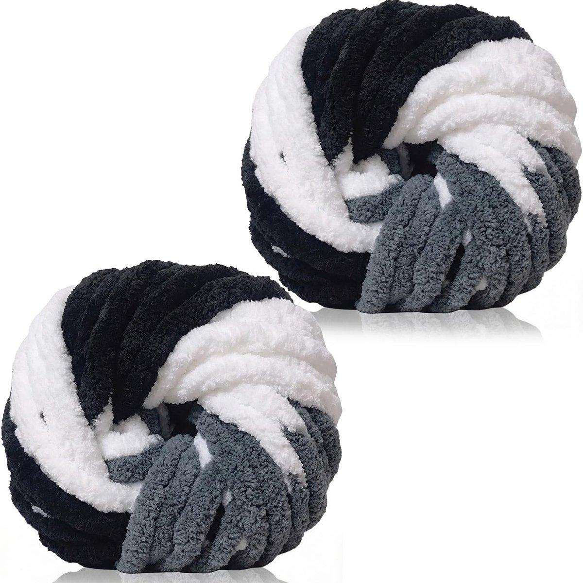 haakgaren, 2 × 250 g, dik, zacht pluizig chenillegaren, veelkleurig grof breigaren, supergrof garen voor het haken van dekens, hoeden, kussens en tassen (pandakleur)