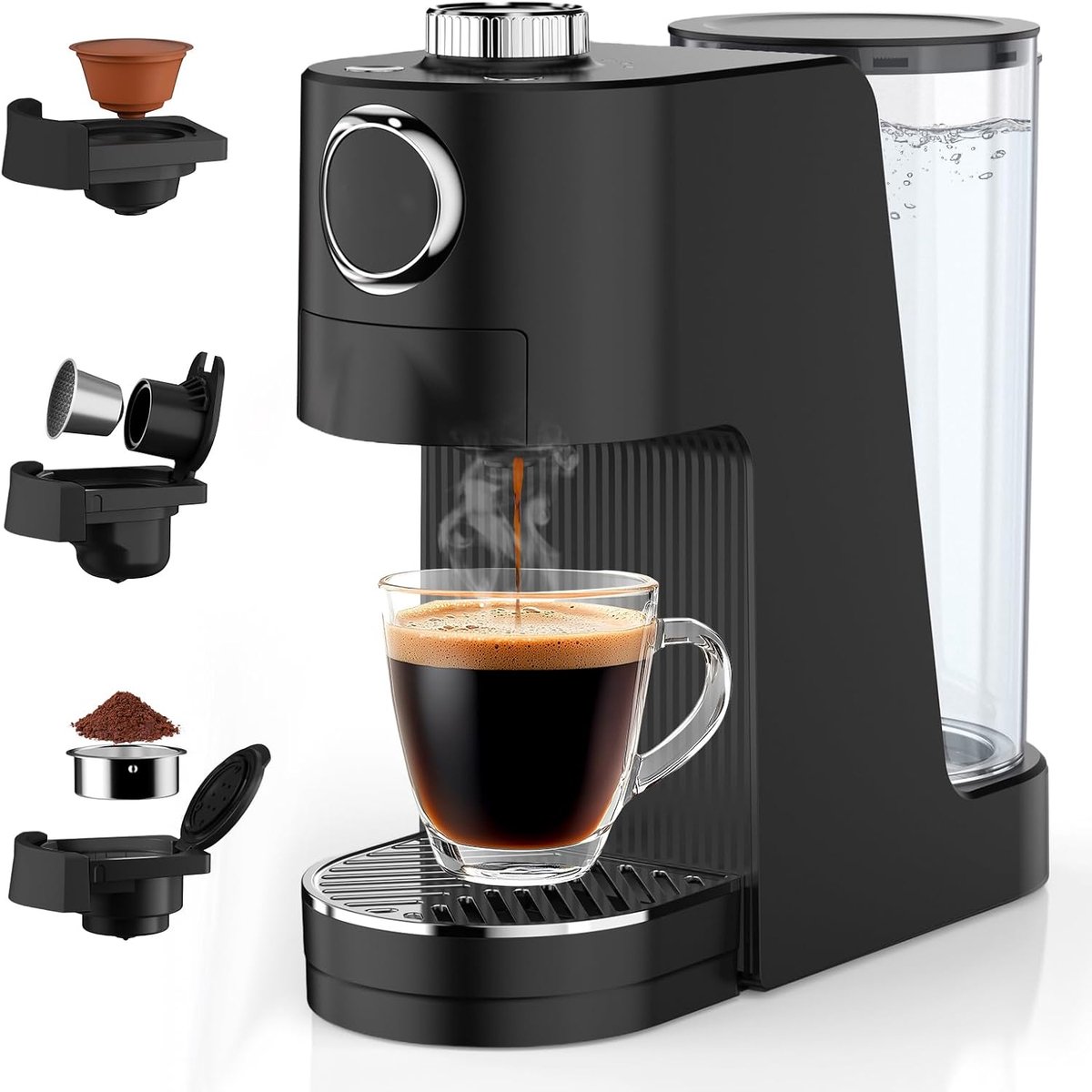 3-in-1, 20 Bar, Koffiezetapparaat Met Meerdere Capsules, Compatibel Met NES/DG/Gemalen Koffie, 7 Volumeniveaus en Instelbare Temperatuur, Voor Thuis en Op Kantoor (Zwart)
