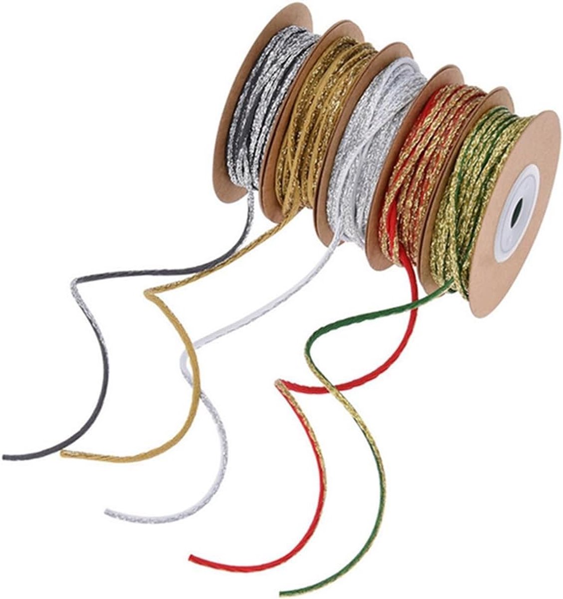 5 rollen 2 mm bindgaren glitterkoord cadeaulint glitter geschenkverpakking koord Kerstmis decoratief lint touw metalen lint kerstkoord cadeaukoord glanzend
