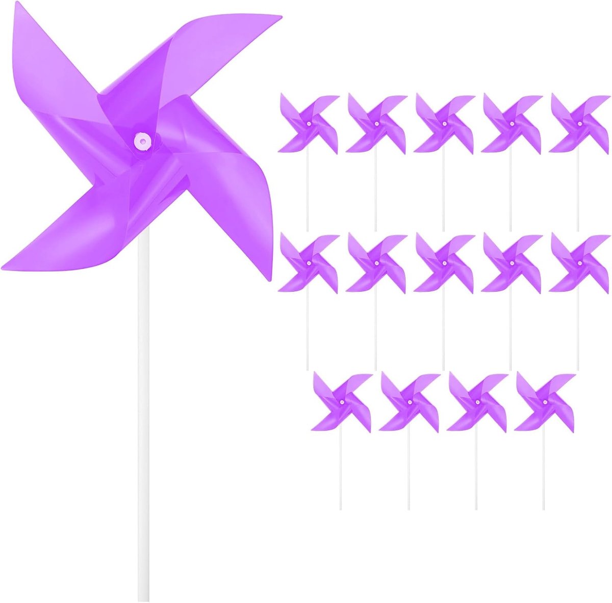 METERXITY Set van 15 regenboogwielen, 40 cm, plastic windmolen, windmolen voor buiten voor feestdecoraties/tuin/tuin, speelgoed windspinners [paars]