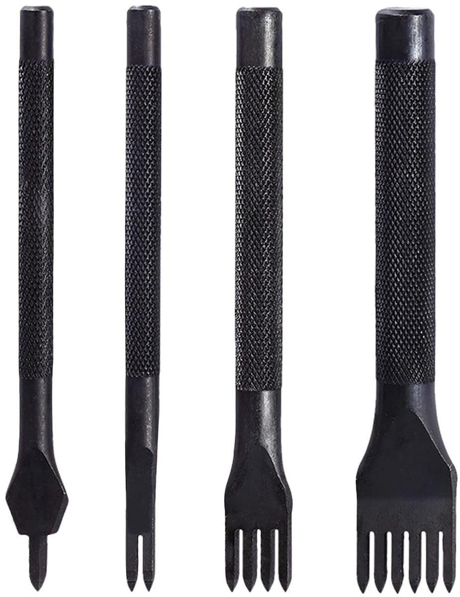 4 stuks ponsgereedschap, leren beitel ponsgereedschap, professioneel DIY & handwerk metaal 1/2/4/6 tands leren knutsel stansgereedschap voor riem, armband, kaart (5mm)