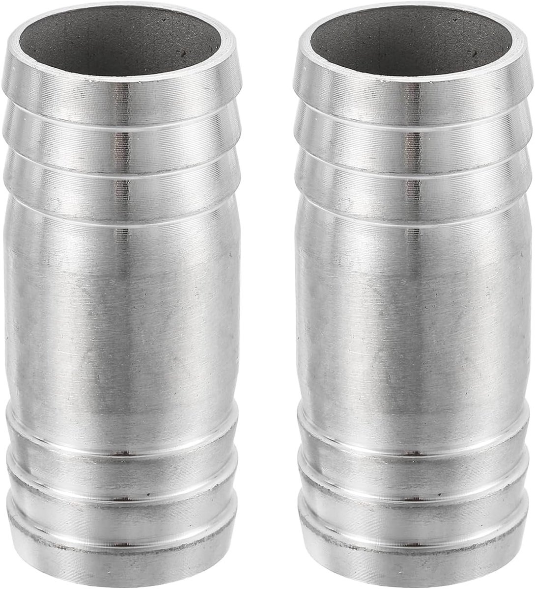 2 stuks 28 x 65 mm slangaansluitingen dezelfde buisfitting, 304 roestvrij stalen buisadapter aansluitfitting voor vacuümsystemen, industriële verbindingen, pneumatische apparatuur, zilver