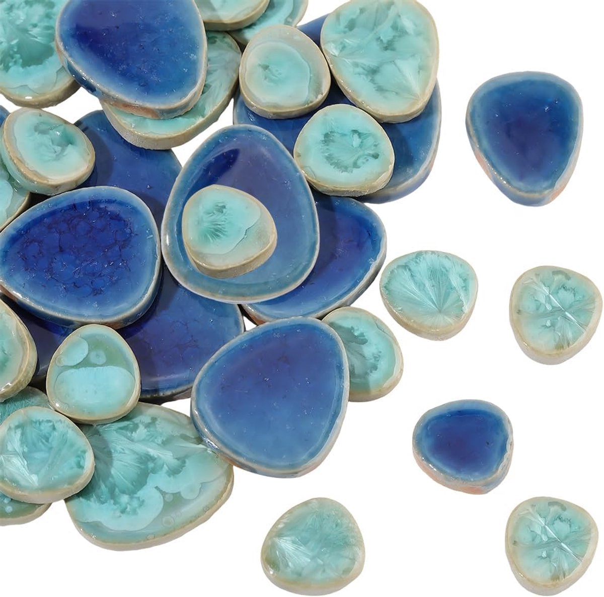1 Doos 200G 2 Kleuren Onregelmatige Keramische Mozaïek Tegels Gebroken Keramische Tegel Bulk Blauw Groen Vorst Willekeurige Vorm Tegels Stukken Voor Diy Ambachten Platen Bloempotten Vazen