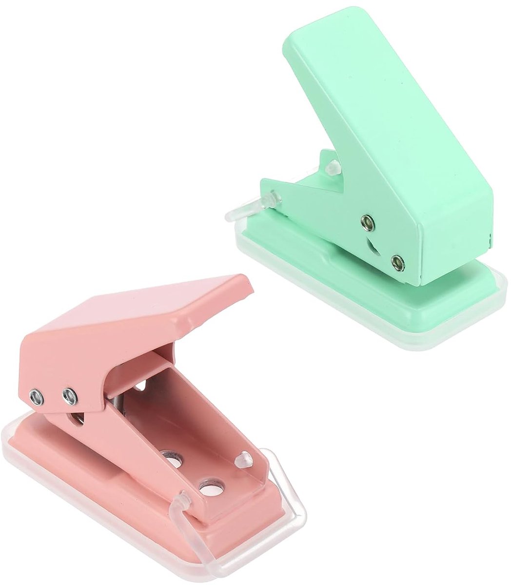 1/4" enkele perforator, 2 stuks mini-draagbare kleine perforator, 6 vellen gatcapaciteit, metalen perforator voor dag doe-het-zelf handwerk, scrapbook, ticket, groen/roze