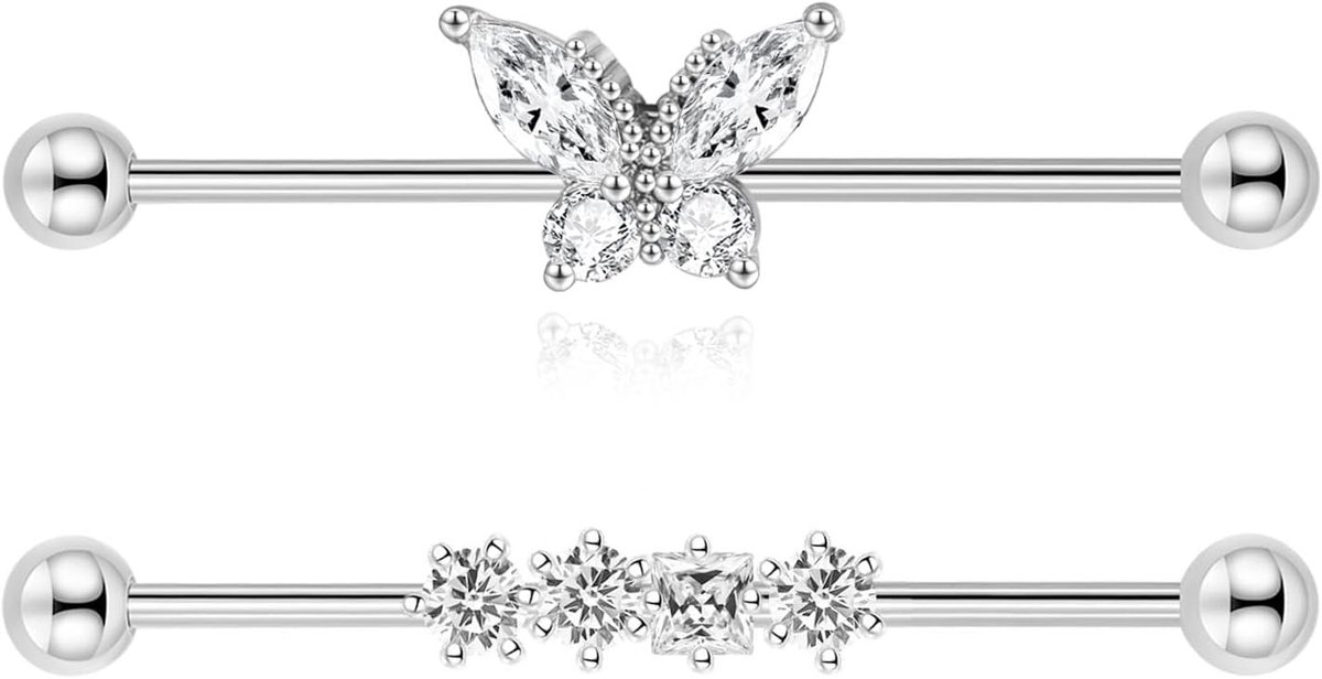 piercing, 38 mm, roestvrij staal, hart, vlinder, hanger, 14 g, recht, kraakbeen, sieraden, zilver, goud, 38mm, Roestvrij staal