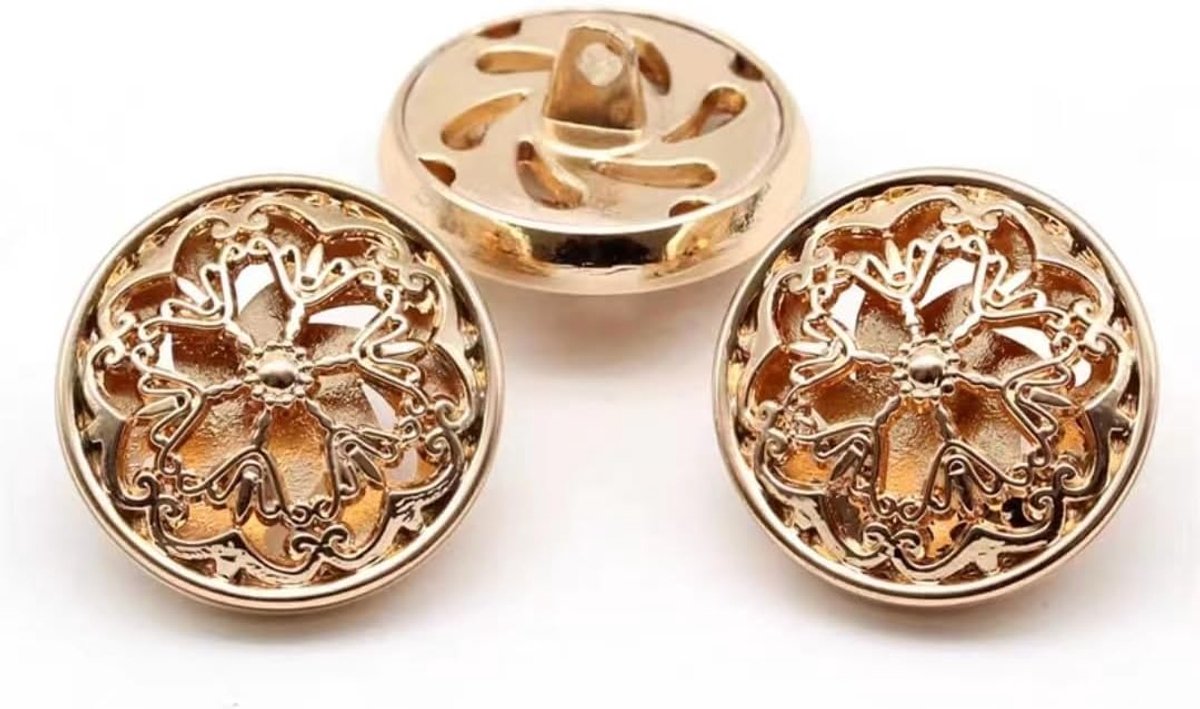 10 stuks jurk knoop - soort holle bloemen metalen schacht ronde gevormde metalen knop set naaien knop (goud, 18 mm)