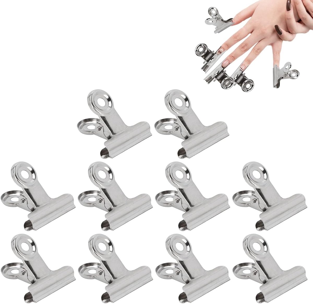 10 stuks nageltips clips voor het snel bouwen van nagelvormen, nagelknijpclip, metalen nagelverlengingsclip voor glasvezelfixatie, nagelkunstgereedschapaccessoires voor thuissalon