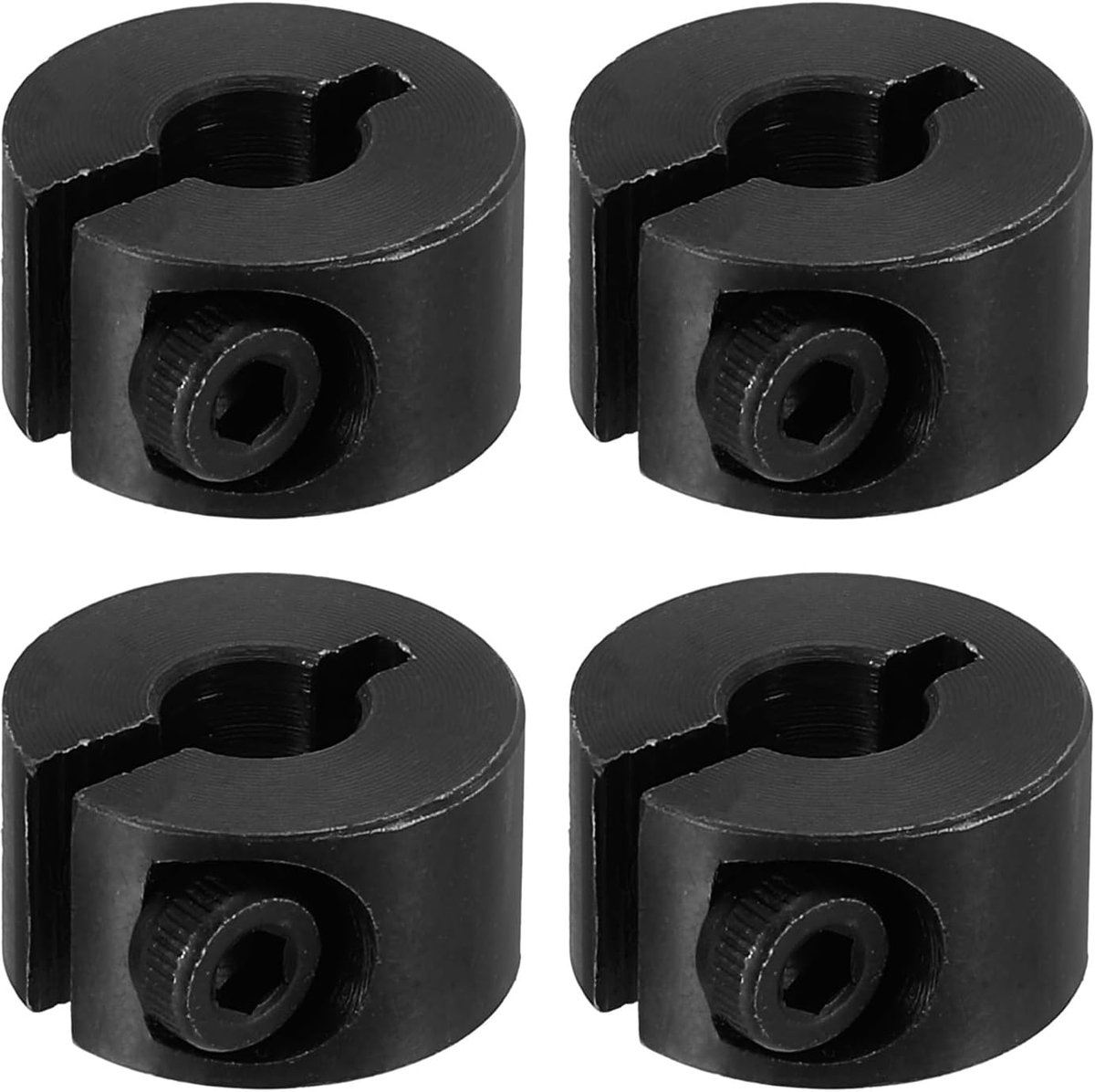 Verdeelde Stellringen 6mm Boring 19mm OD 9mm Dikte, 4-delige set 45# Aluminiumlegering Diepteaanslagringen Klem met draadstof voor de machinebouwindustrie, Zwart