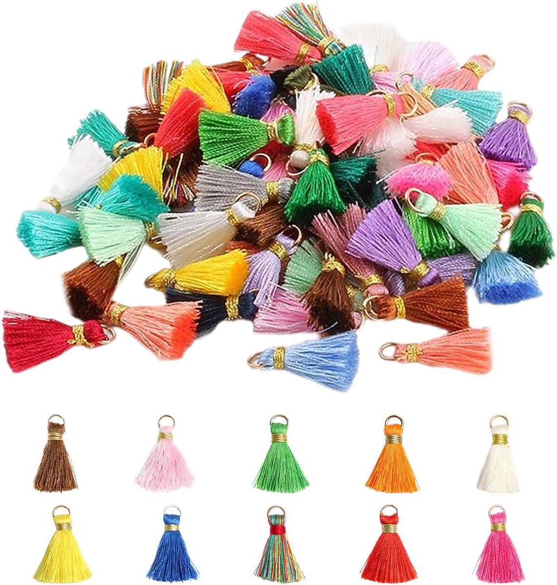 50 stuks kwastaccessoires, kleurrijke kwasthangers, mini-kwasten, doe-het-zelf accessoires, kledingaccessoires, geschikt voor het maken van sleutelhangers, sieraden, tashangers, woonaccessoires