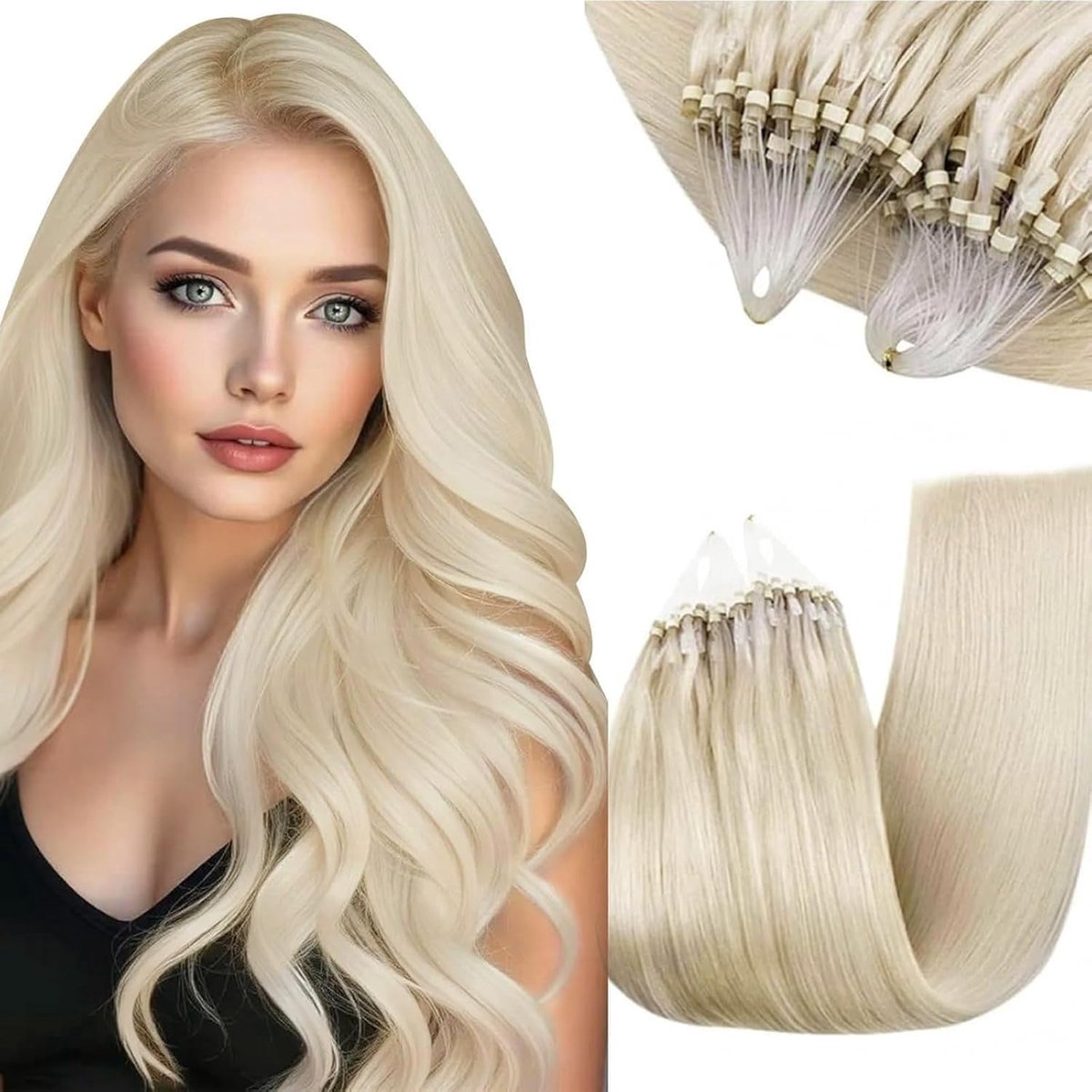Microring Hair Extensions Human Hair Blonde 12 Inch 50s 40g Kort Menselijk Haar #1000