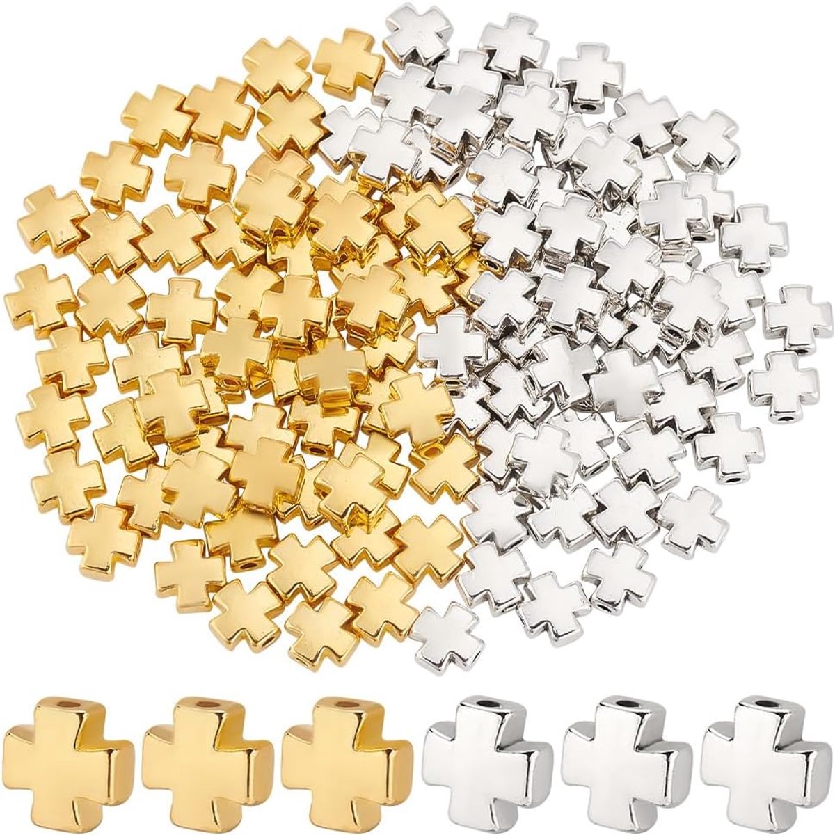 PandaHall 120 stuks kruisvormige afstandskralen, 2 kleuren metalen kralen, antiek kruis heilige bedelkralen, losse kraal voor Pasen doe-het-zelf ambachtelijke sieraden maken bevindingen