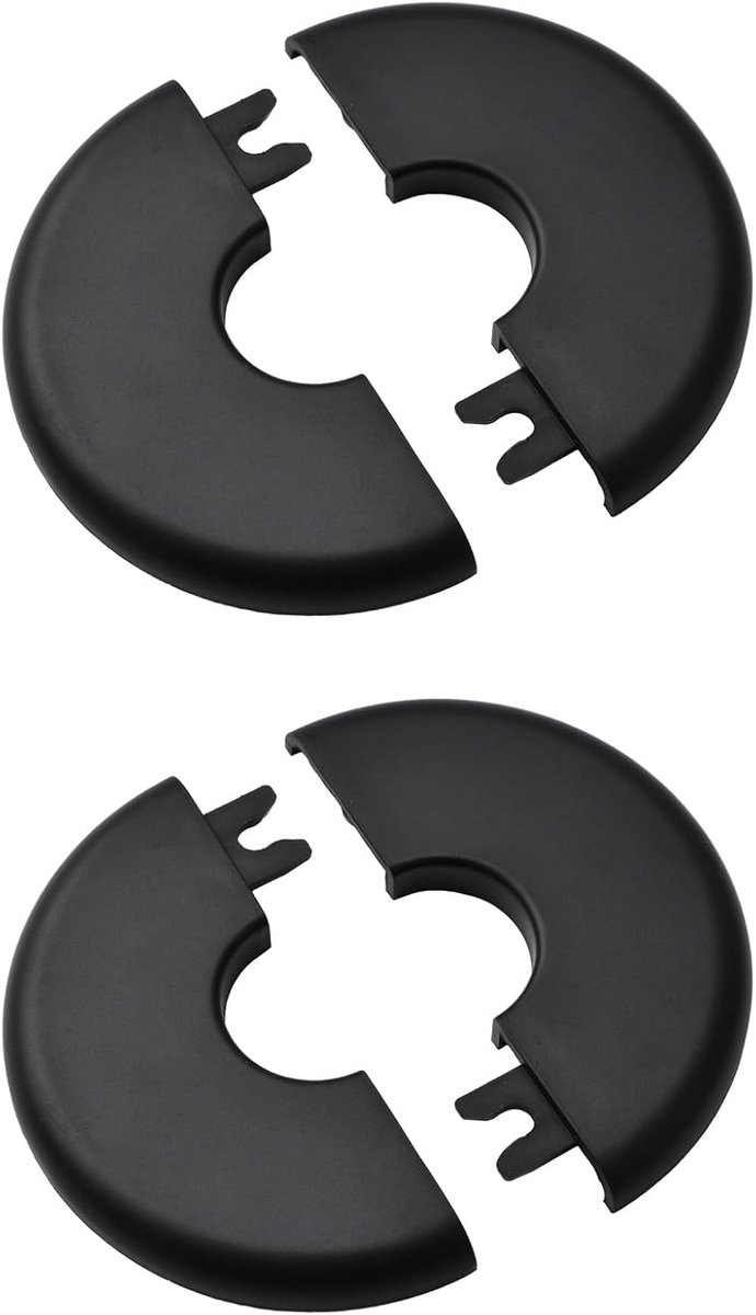 Buisafdekkingen voor de muur, 2 stuks zelfklevende ronde schildplaten van plastic, decoratieve buisafdekkingen voor de douche, binnendiameter 23,5 mm / 0,93 inch (zwart)