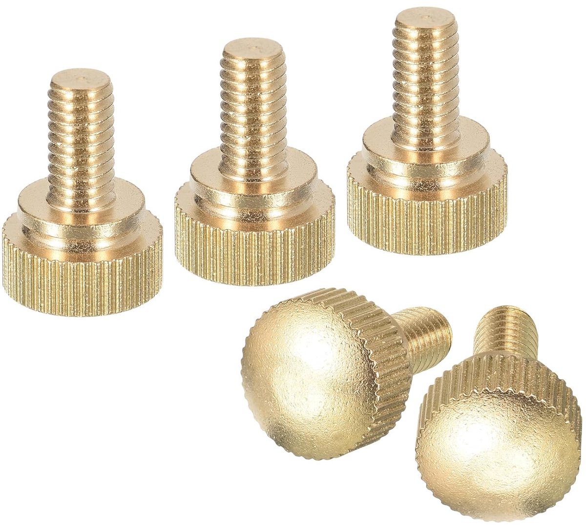 M6 x 10 mm gekartelde kopschroeven, 5 stuks gekartelde kopschroeven messing bouten knop schoudergreep bevestigingselementen, messing tint