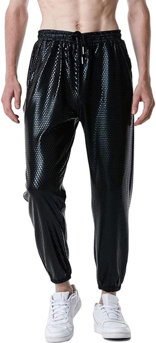 Joggingbroek voor heren, zilveren glans, metallic, trainingsbroek, hiphopbroek, nachtclub, feest, festival, gala, streetwear