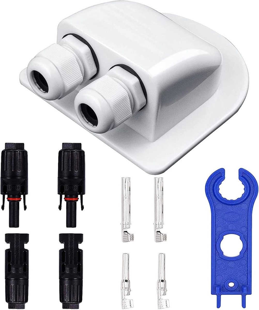 Dakdoorvoer, 2-voudig, wit, voor camper, caravan, boot, kabeldoorvoer op zonne-energie, ABS