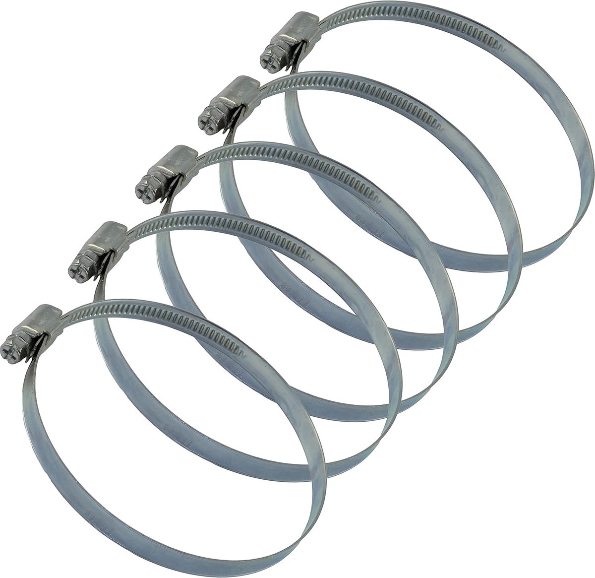 - C63549 - Set van 5 schroefklemmen 80-100 mm verstelbaar - breedte 9 mm - van verzinkt staal - zilverkleurig - autoaansluiting tuin waterslang waterslang irrigatie