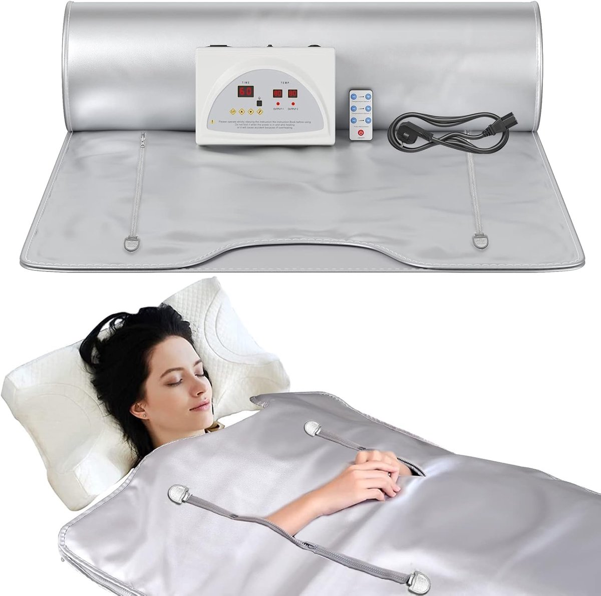Far Infrarood Sauna Deken met 2 zones, infrarood sauna met ritssluiting, 220 V, draagbare sauna voor thuis voor ontgifting en fysiotherapie