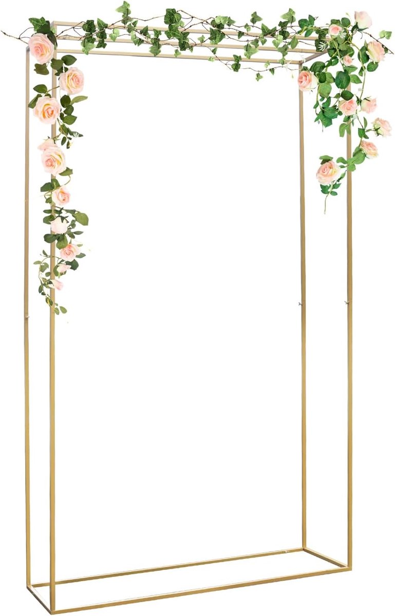 bruiloftsboog ballonboog gouden rechthoekig metalen frame ballon bloemenboog achtergrondstandaard voor ceremonie, verjaardagsfeest, tuin 280 x 162 x 55 cm