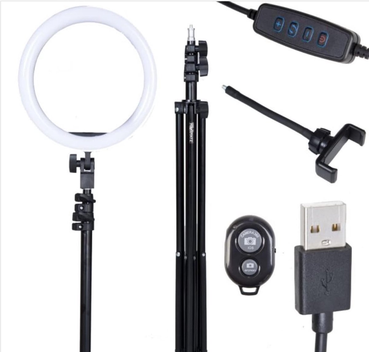SnelShoppen - 10 Inch Ringlamp met Statief en 2 x Mobiele Telefoonhouder - Perfecte Selfie Verlichting voor YouTube, TikTok, Makeup, Fotoshoots - Inst