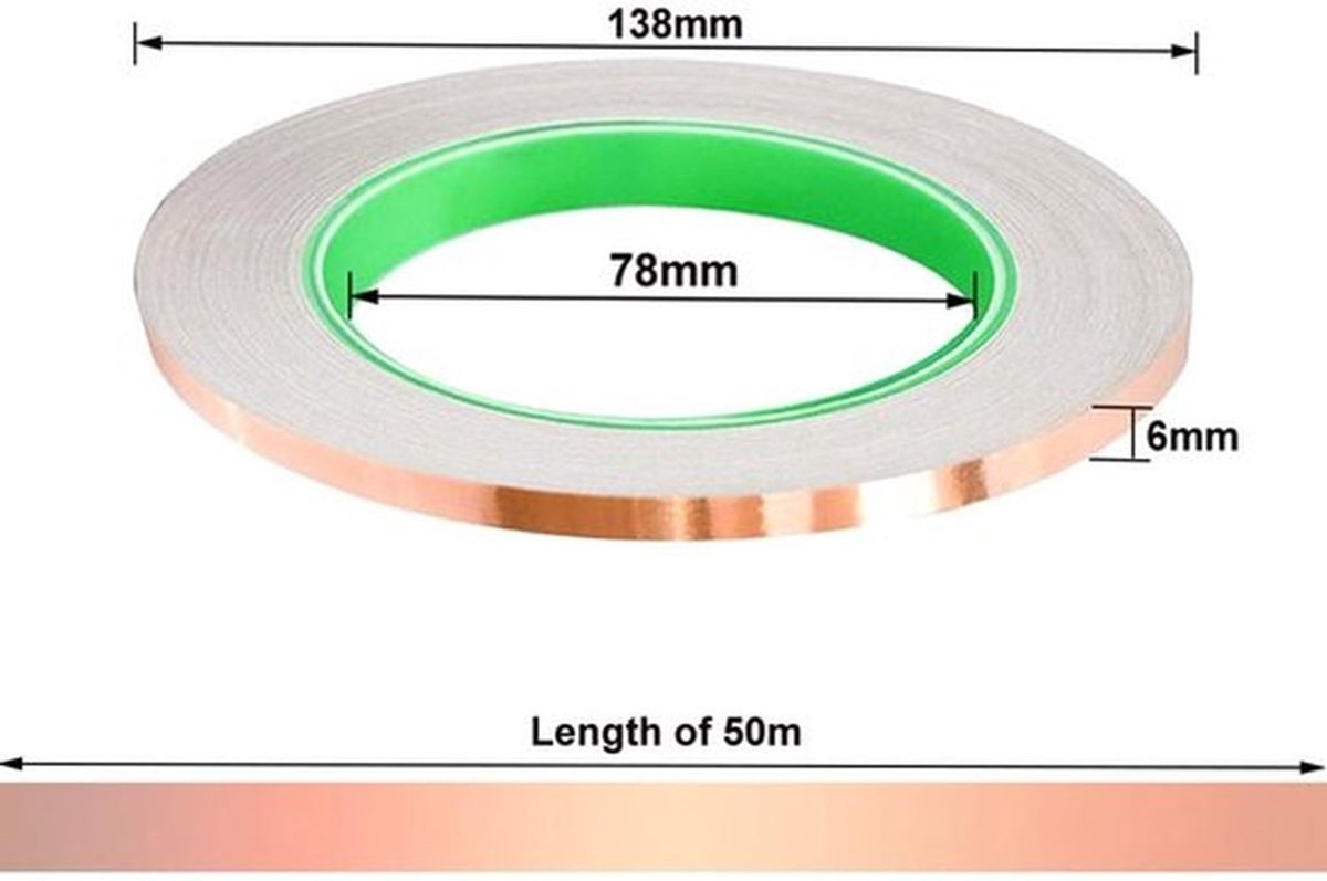 Zelfklevend Koperfolieband 50M x 6mm voor Afscherming en Creatieve Projecten